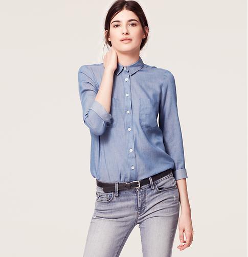 LOFT Drapey Chambray Softened Shirt, Calico Blue Chambray