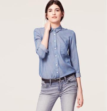 LOFT Drapey Chambray Softened Shirt, Calico Blue Chambray