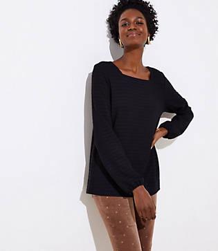 Loft Textured Stripe Square Neck Top