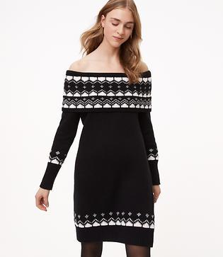 Loft Fairisle Off The Shoulder Sweater Dress