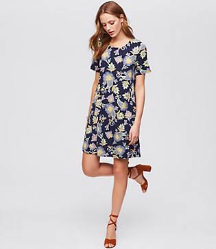 Loft Floral Paisley Short Sleeve Swing Dress
