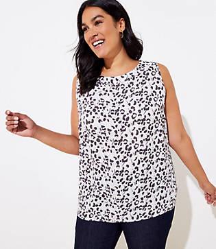 Loft Plus Leopard Print Piped Mixed Media Shell