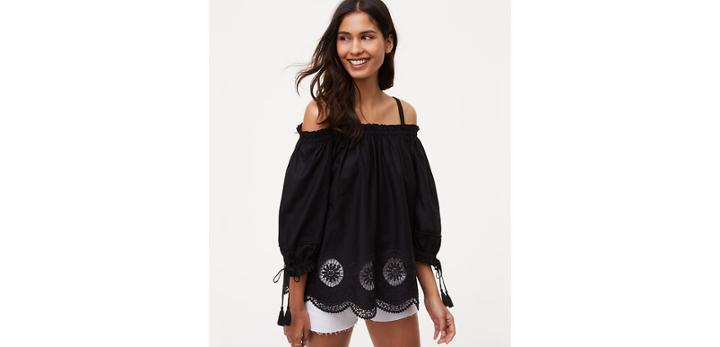 Loft Strappy Off The Shoulder Embr Blouse