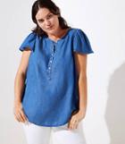 Loft Plus Chambray Flutter Henley Top