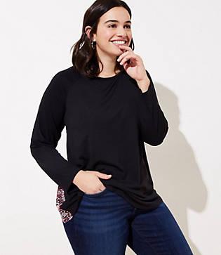 Loft Plus Floral Pleat Back Mixed Media Top