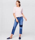 Loft Patchwork Boyfriend Jeans In Classic Mid Indigo Wash