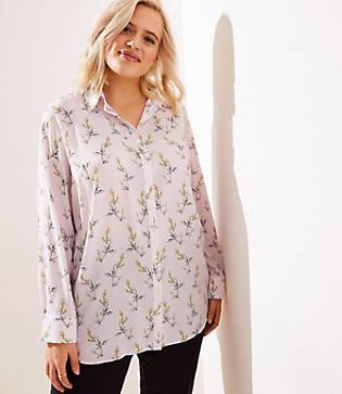 Loft Plus Flower Branch Tie Front Utility Blouse