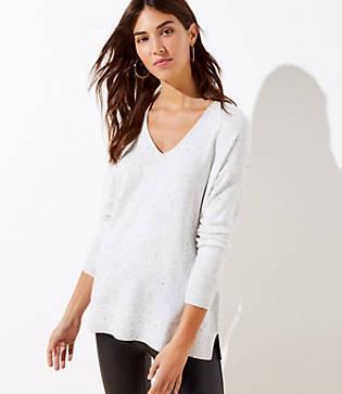 Loft Flecked Luxe Knit V-neck Sweater