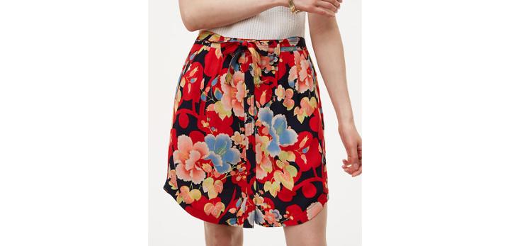 Loft Tropic Tie Waist Button Skirt