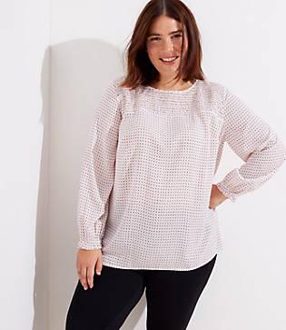 Loft Plus Dotted Smoked Yoke Blouse