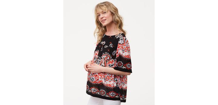 Loft Placed Print Drapey Slv Tee - Ocean Pais