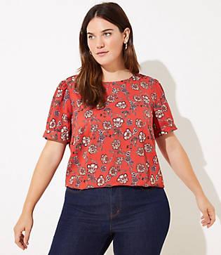 Loft Plus Garden Puff Sleeve Button Back Top