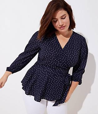 Loft Dotted Wrap Peplum Blouse