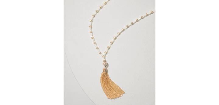 Loft Beaded Chain Tassel Necklace