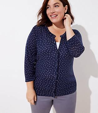 Loft Plus Dotted 3/4 Sleeve Signature Cardigan