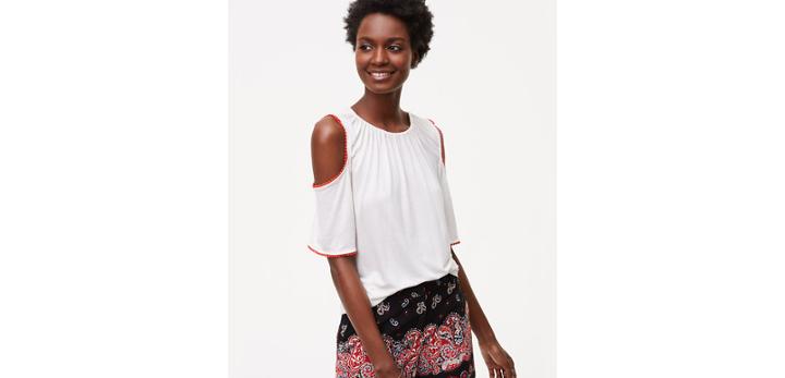 Loft Pom Pom Cold Shoulder Top