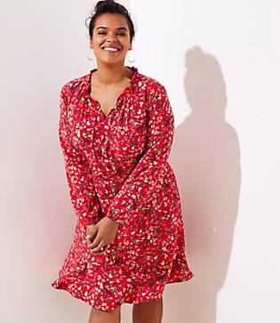 Loft Plus Primrose Tie Neck Flare Dress