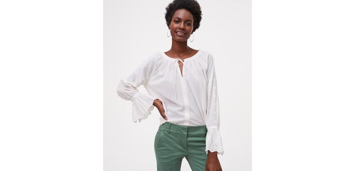 Loft Floral Eyelet Sleeve Blouse
