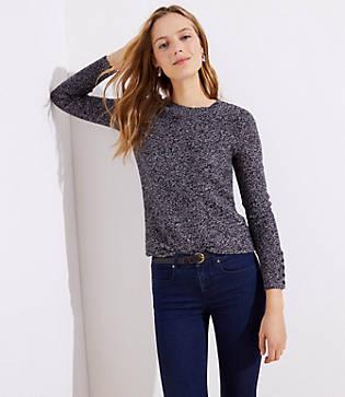 Loft Marled Button Cuff Sweater