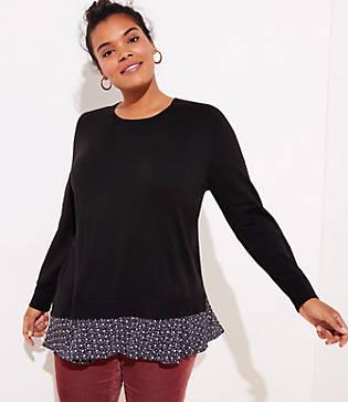 Loft Plus Floral Flounce Mixed Media Sweater