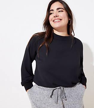 Loft Plus Mock Neck Button Back Top