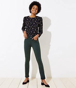 Loft Double Frayed Skinny Crop Jeans In Dark Green
