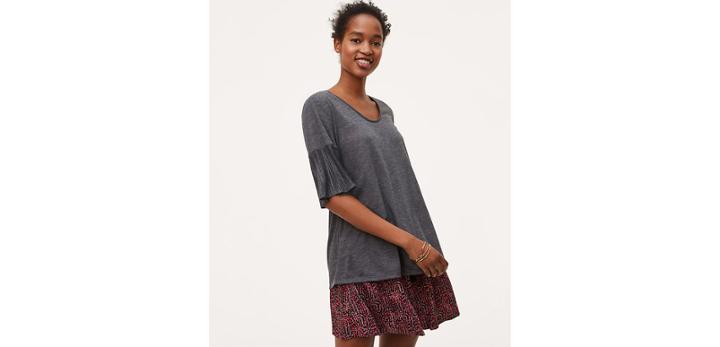Loft Mixed Media Pleated Sleeve Tee