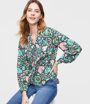 Loft Floriculture Split Neck Bib Blouse