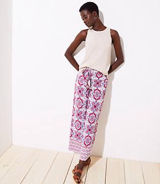 Loft Mosaic Tie Waist Wide Leg Pants