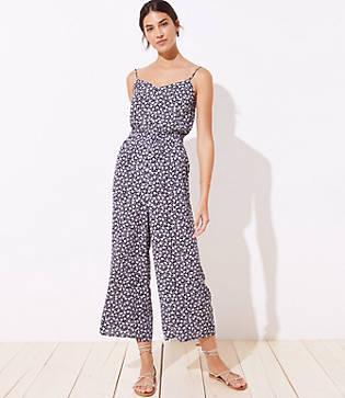 Loft Beach Floral Smocked Wide Leg Jumpsuit