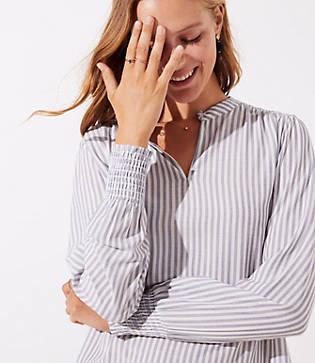 Loft Striped Smocked Cuff Blouse