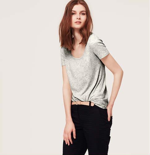 LOFT Heathered Essential Scoop Neck Tee, Light Heather Grey