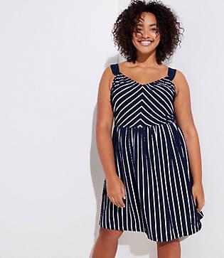 Loft Plus Striped Strappy Flare Dress
