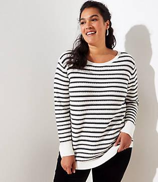 Loft Plus Striped Diamond Textured Sweater