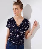 Loft Wild Bouquet Tie Neck Mixed Media Tee