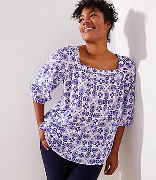Loft Plus Paisley Mosaic Square Neck Blouse