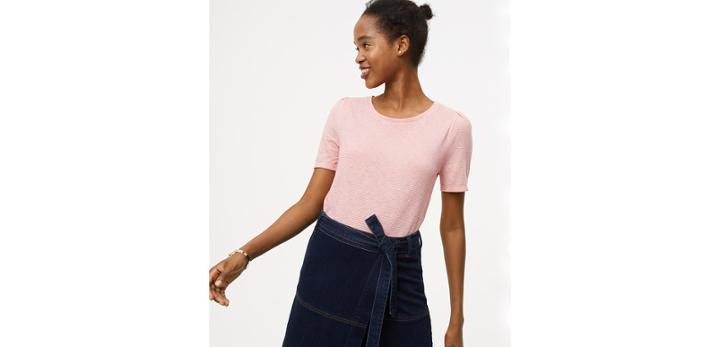 Loft Fine Striped Puff Sleeve Tee