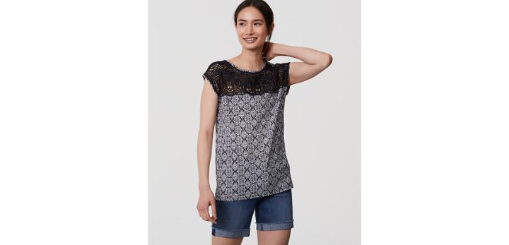 Loft Tiled Mosaic Lace Yoke Tee