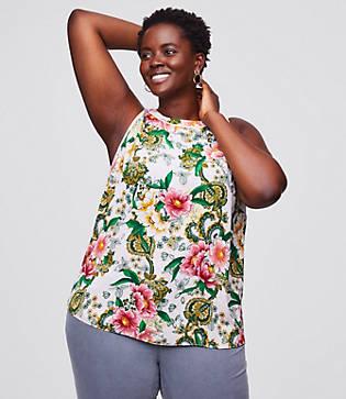 Loft Plus Camellia Garden Tie Back Mixed Media Shell