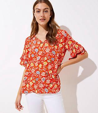 Loft Floral V-neck Flutter Top