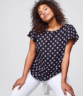Loft Plus Paisley Flutter Sleeve Top