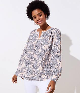 Loft Abstract Floral Keyhole Blouse