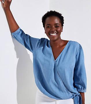 Loft Plus Chambray Wrap Blouse
