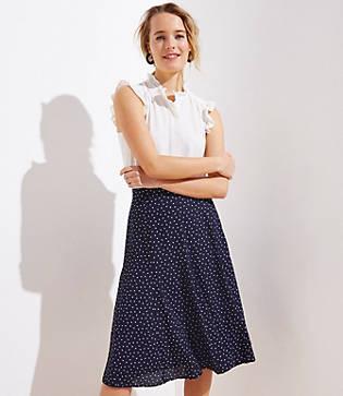 Loft Dotted Godet Midi Skirt