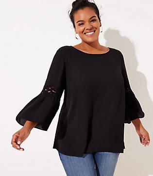 Loft Lace Bell Sleeve Mixed Media Top