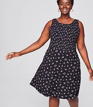 Loft Plus Floral Smocked Flare Dress