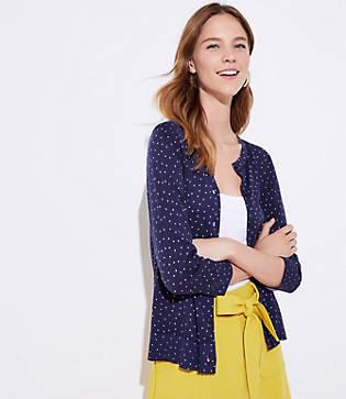 Loft Dotted 3/4 Sleeve Signature Cardigan