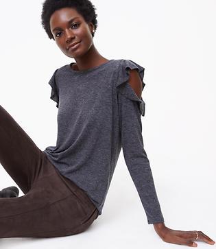 Loft Ruffle Cold Shoulder Top