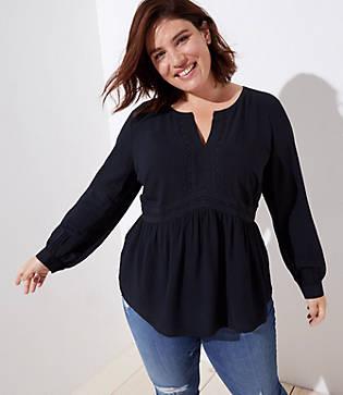 Loft Plus Lace Trim Peplum Blouse