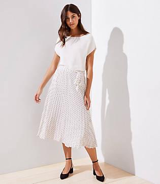 Loft Tie Waist Pleated Midi Skirt